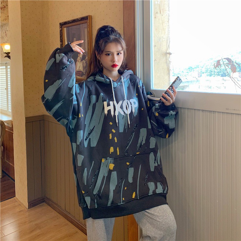 Áo hoodie nữ form rộng dài oversize loang quảng châu nỉ chất đẹp giá rẻ ao thu đông unisex ullzang 2020