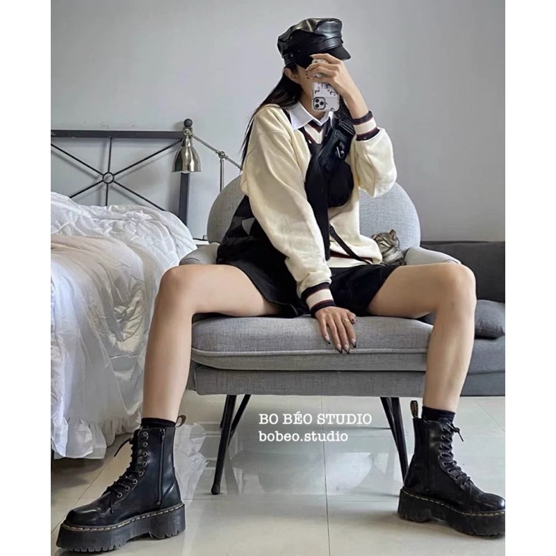 LEATHER PLATFORM BOOTS B420 - BỐT ULZZANG ĐẾ CAO 5CM MÀU ĐEN