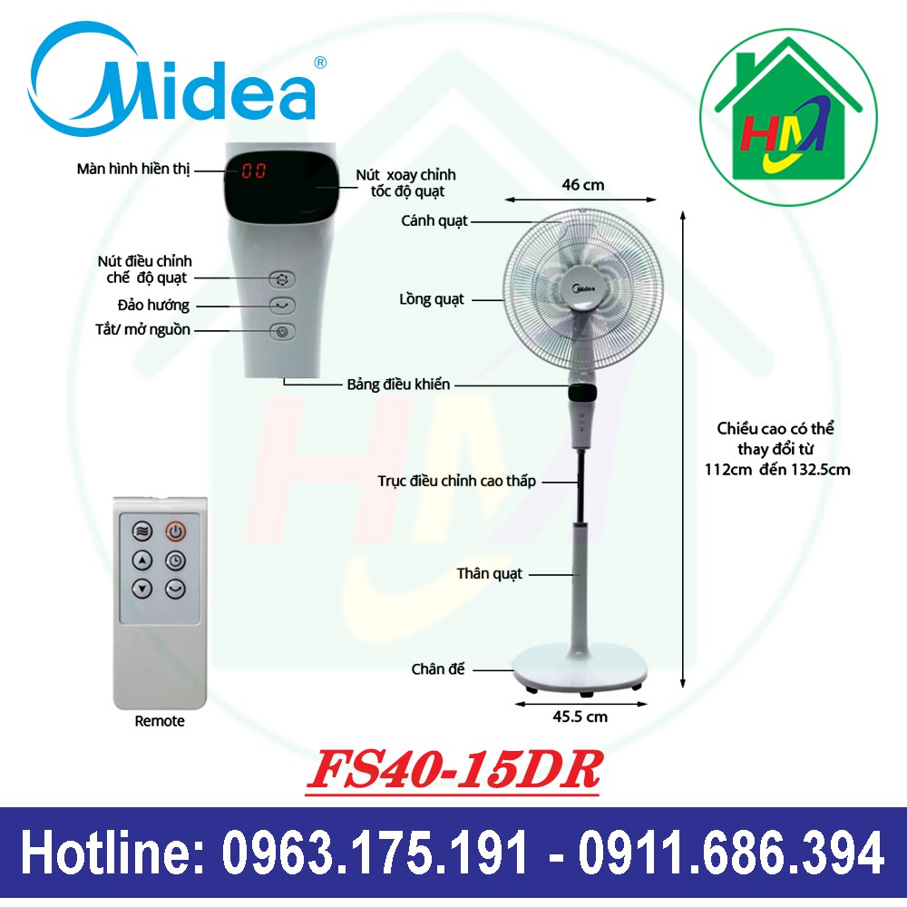 Quạt Cây Điều Khiển Từ Xa Midea FS40-15DR