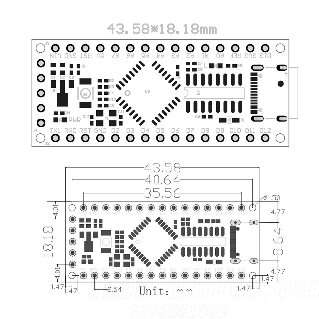 Mạch Arduino Nano V3.0 LGT8F328P LQFP32 MINIEVB cổng TYPE-C