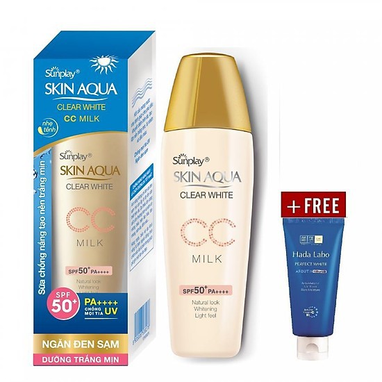 ✅ [CHÍNH HÃNG] Sữa Chống Nắng Tạo Nền Sunplay Skin Aqua Clear White CC Milk SPF50+, PA++++ (30g) + Tặng Kem rửa mặt Hada