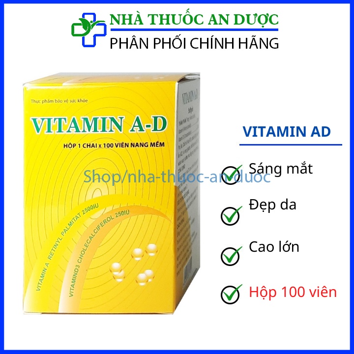 Viên uống Vitamin AD sáng mắt đẹp da - Lọ 100 viên