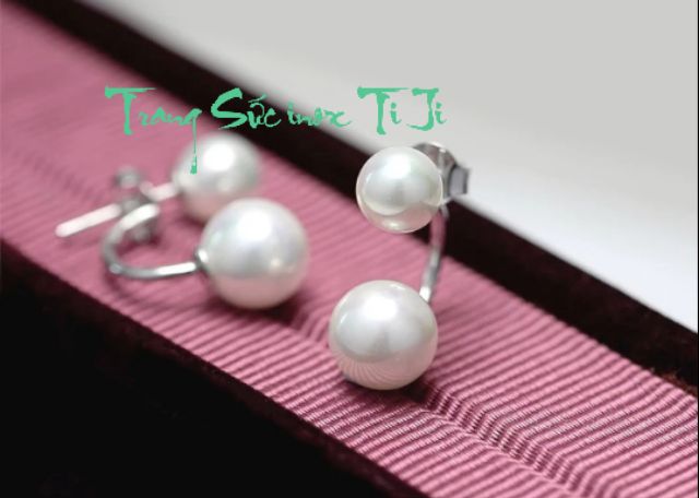 Bông tai nữ inox 2 hạt ngọc