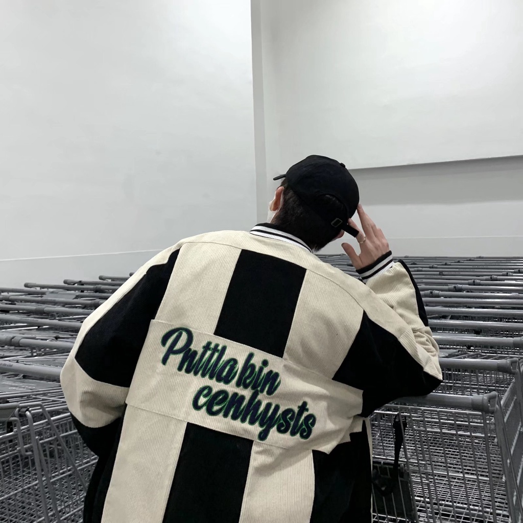 Á khoác varsity jacket màu đen 2022, Áo khoác bomber nam nhung tăm chất nỉ đẹp thời trang unisex quảng châu ulzzang
