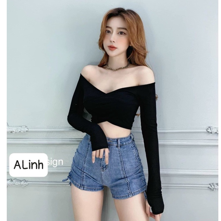 Áo thun lụa tay dài khoét vai xinh GB12090