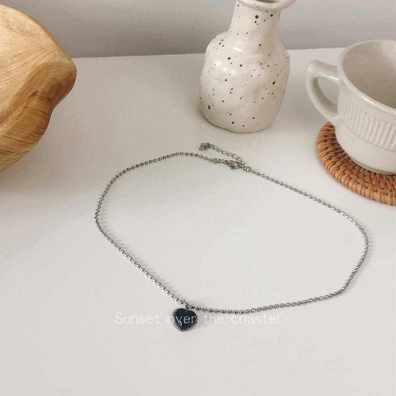 Dây Chuyền Thép Titan Mặt Trái Tim Đen Thời Trang Hàn Quốc