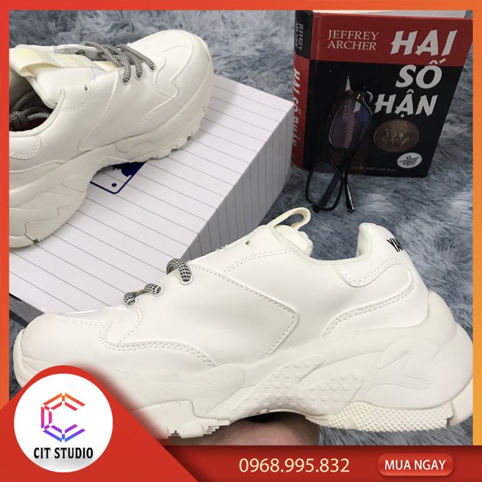 HÀNG MỚI VỀ_Giày Thể Thao Đế Cao tem s15/ tem chữ Da đẹp Nữ Trắng