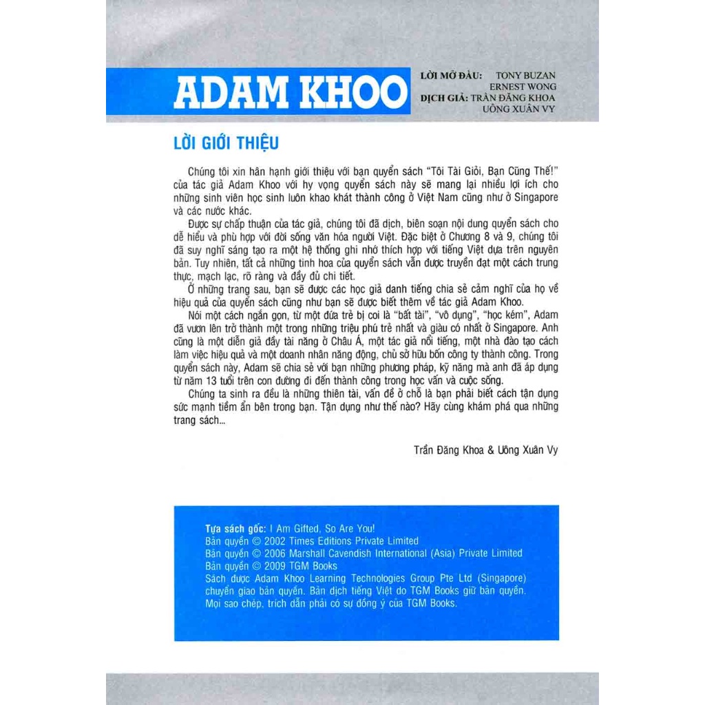 Sách - Tôi Tài Giỏi, Bạn Cũng Thế - Adam Khoo - TMG