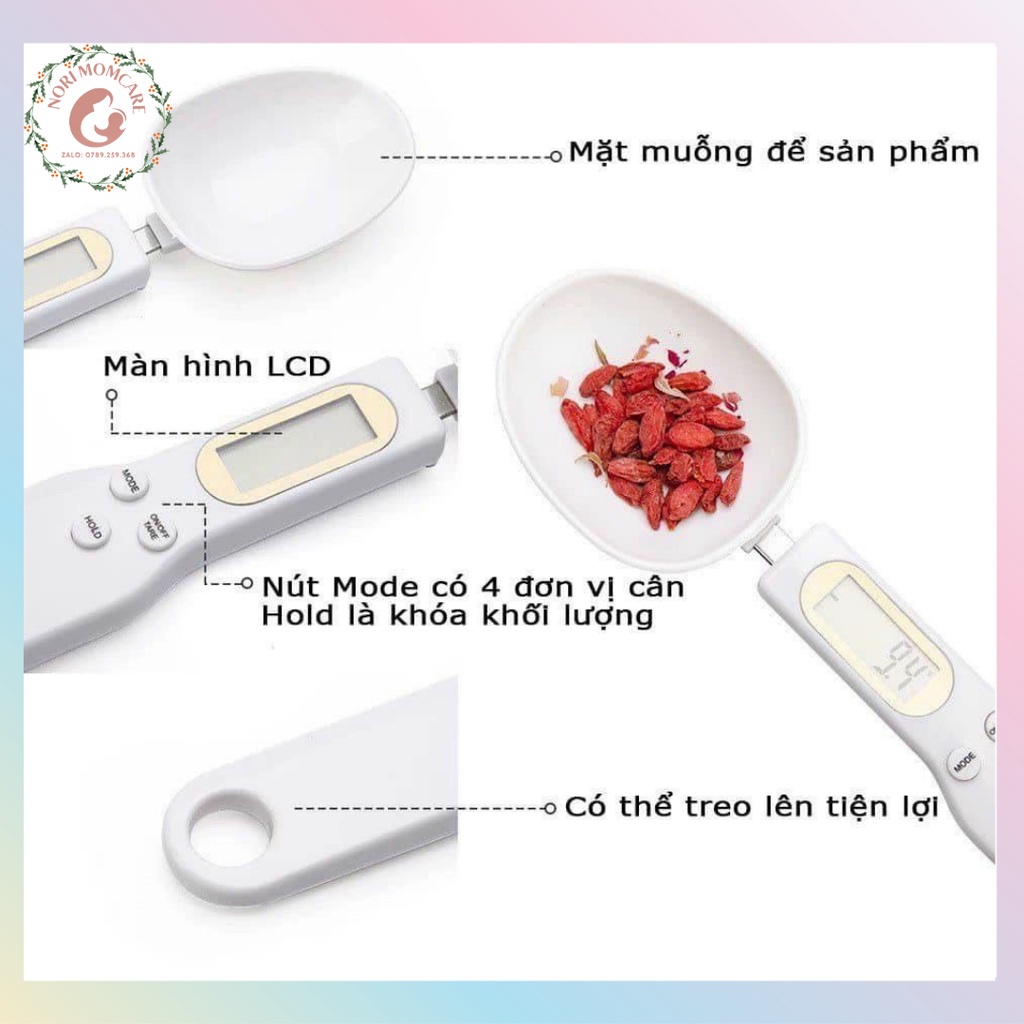 Cân Điện Tử Tiểu Ly Dạng Thìa Đong, Đo Gia Vị, Đồ Ăn Dặm Chính Xác Cho Bé 500/0,1g