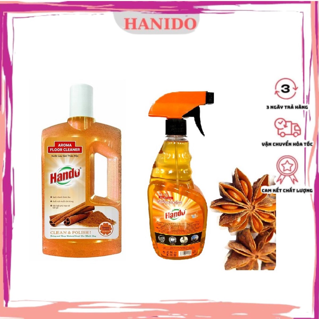 Combo nước lau sàn 1l hương quế và nước lau kính hương cam quế 600ml hando