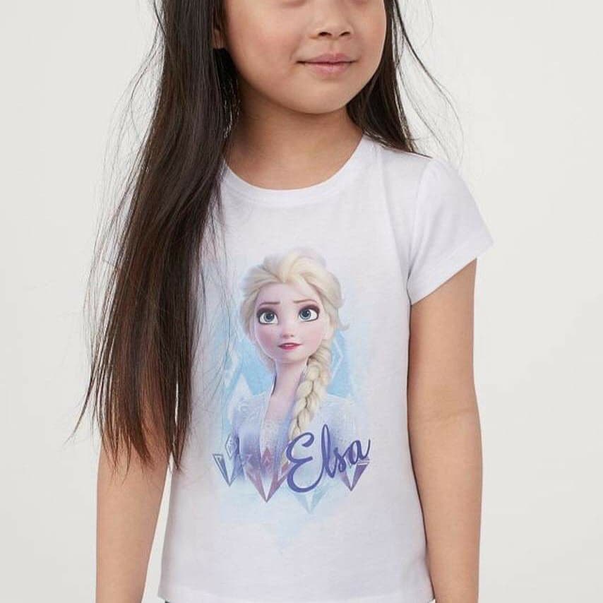 Áo cộc tay hm cho bé gái thun cotton in hình elsa dễ thương