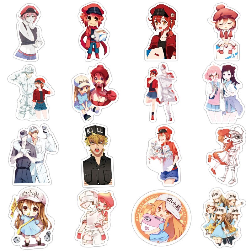 Miếng dán Sticker Anime Manga Hataraku Saibou (Cells At Work) trọn bộ 50 hình - In rõ ràng sắc nét khó tróc