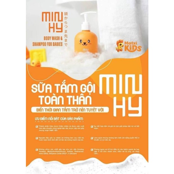 Sữa tắm gội toàn thân MinHy , Min hy cho bé viêm da cơ địa, rôm sảy Minhy 250ml