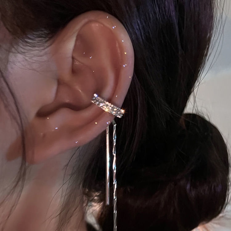 Khuyên Kẹp Vành Tai Dáng Dài Chữ C Đính Đá Zircon Lấp Lánh Thời Trang Cho Nữ