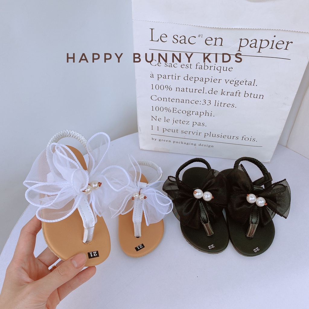 Sẵn Dép Sandal Xỏ Ngón/Quai Ngang Đính Kèm Nơ Ruy Băng Cho Bé Gái K125