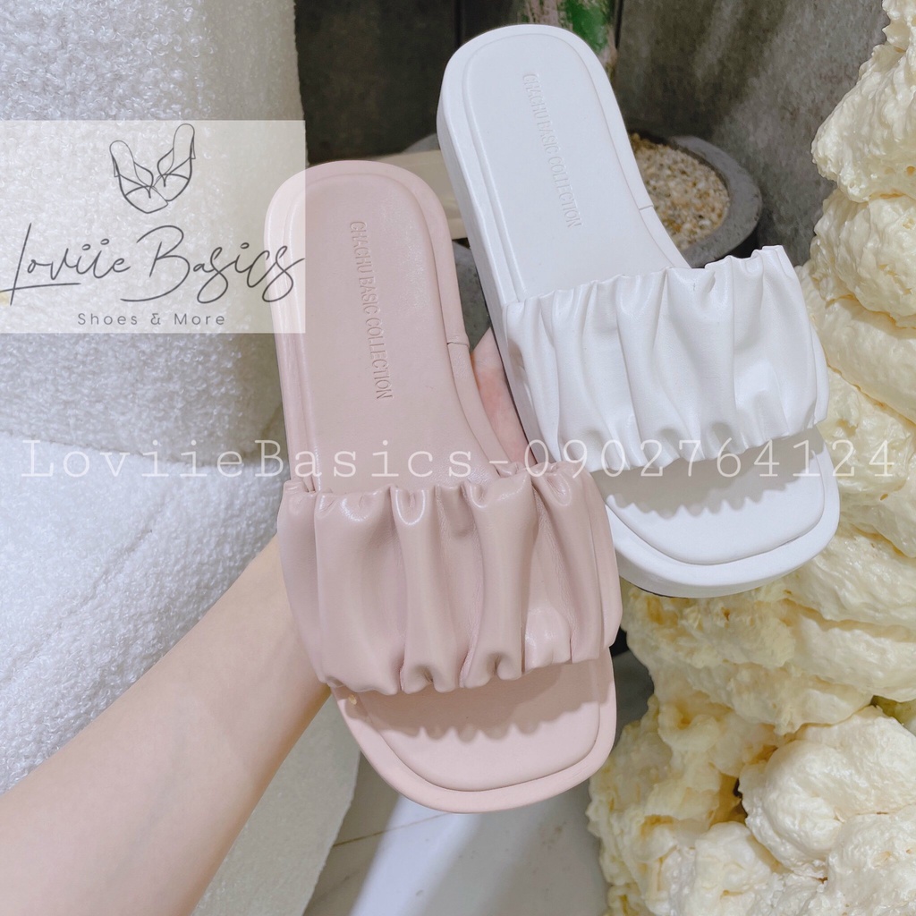 DÉP XUỒNG NỮ LOVIIE BASICS - DÉP THỜI TRANG PHONG CÁCH NỮ TÍNH QUAI NGANG NHÚM BÈO ĐẾ BẰNG D220502