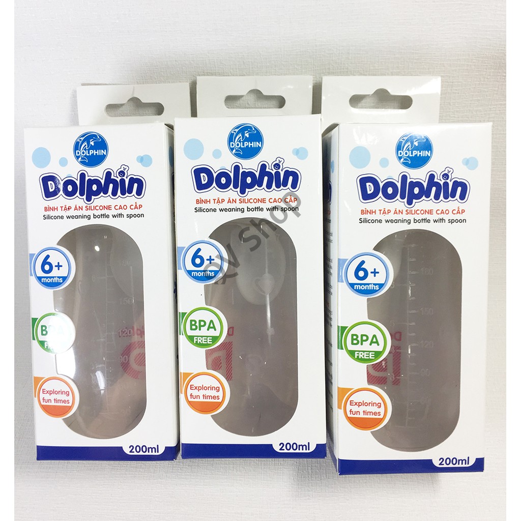 [FreeShip] Bình Tập Ăn Dặm Silicone 200ml Dolphin - An Toàn Không BPA