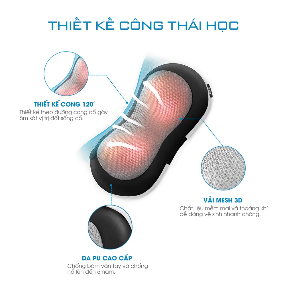 Gối Massage Hồng Ngoại Đa Năng AJIDO AJ - G63, Mát Xa Cổ Vai Gáy - Lưng - Toàn Thân