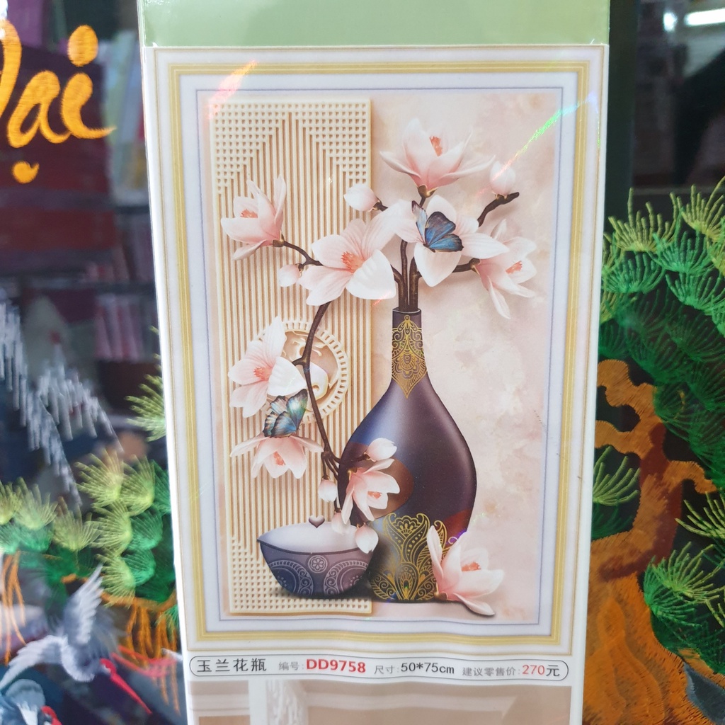 Tranh Đính Đá BÌNH HOA NGHỆ THUẬT (ĐÁ ABC CAO CẤP). Kích Thước: 70cm x 50cm