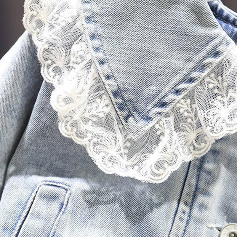 Áo khoác denim dài tay viền ren đáng yêu cho bé gái