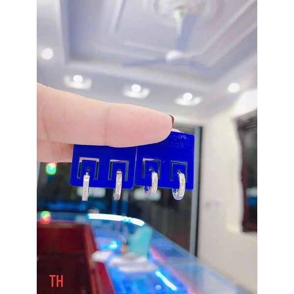 khuyên tai bạc khuyên tai tròn sát tai đính đá bạc ta