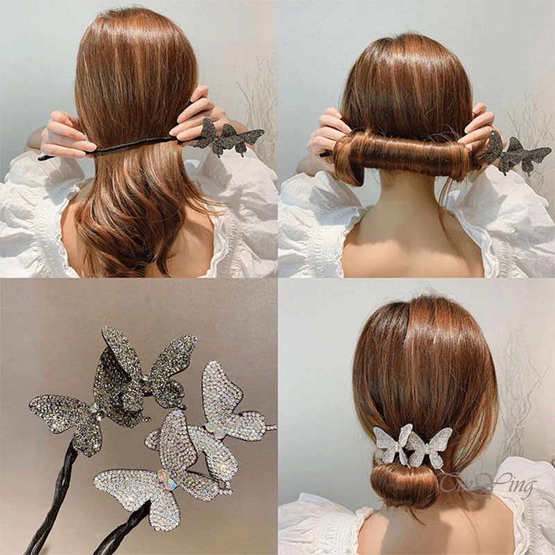 GETNOIVAS Dụng cụ búi tóc hình bướm đính đá lấp lánh