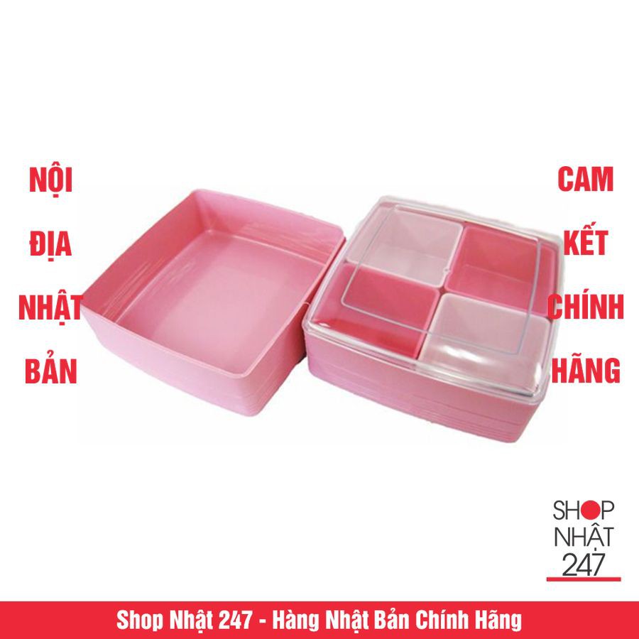 Hộp đựng cơm bento hồng 2 tầng, nhiều ngăn tiện lợi - Nội địa Nhật Bản