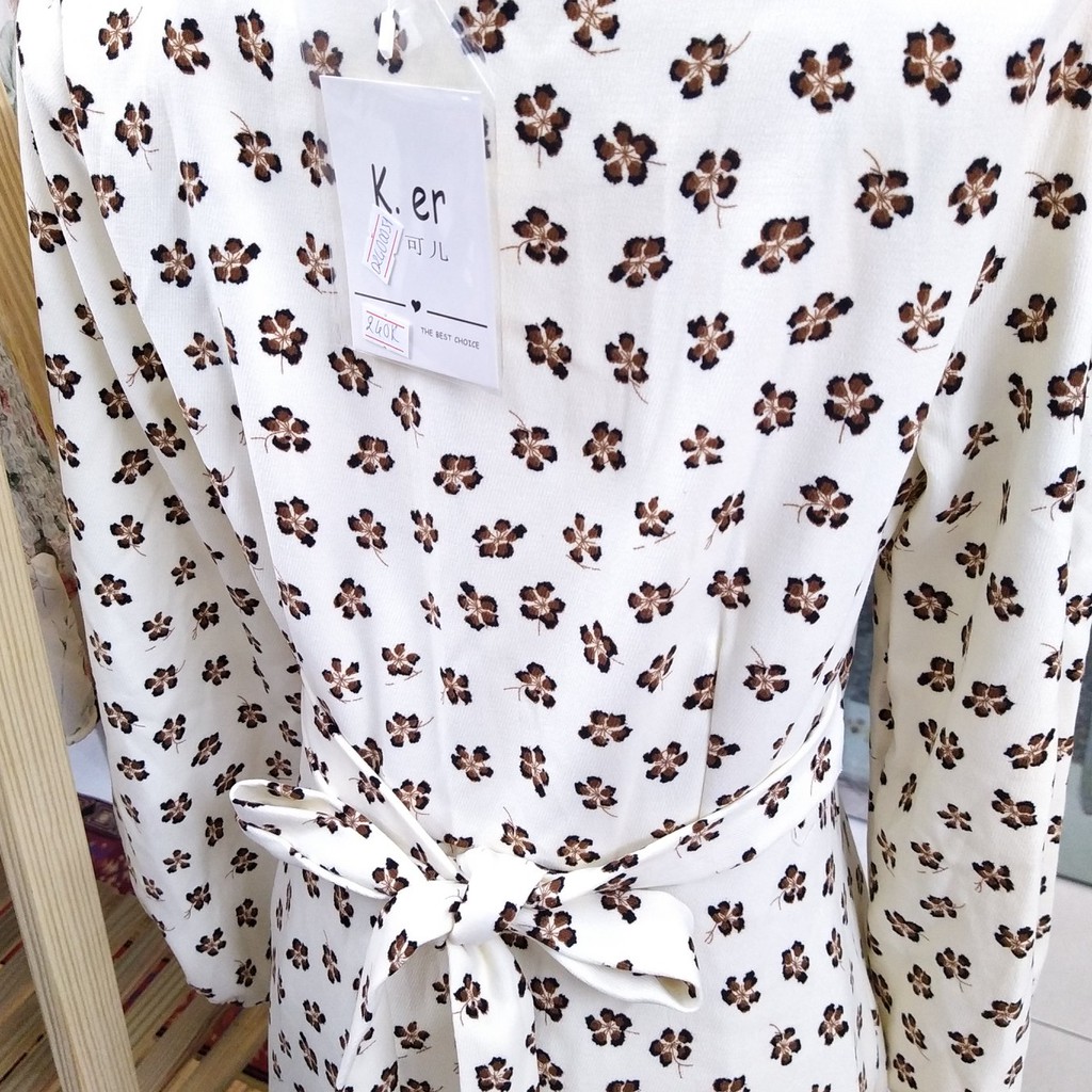 Váy nhung tăm họa tiết hoa phượng vỹ nâu | BigBuy360 - bigbuy360.vn