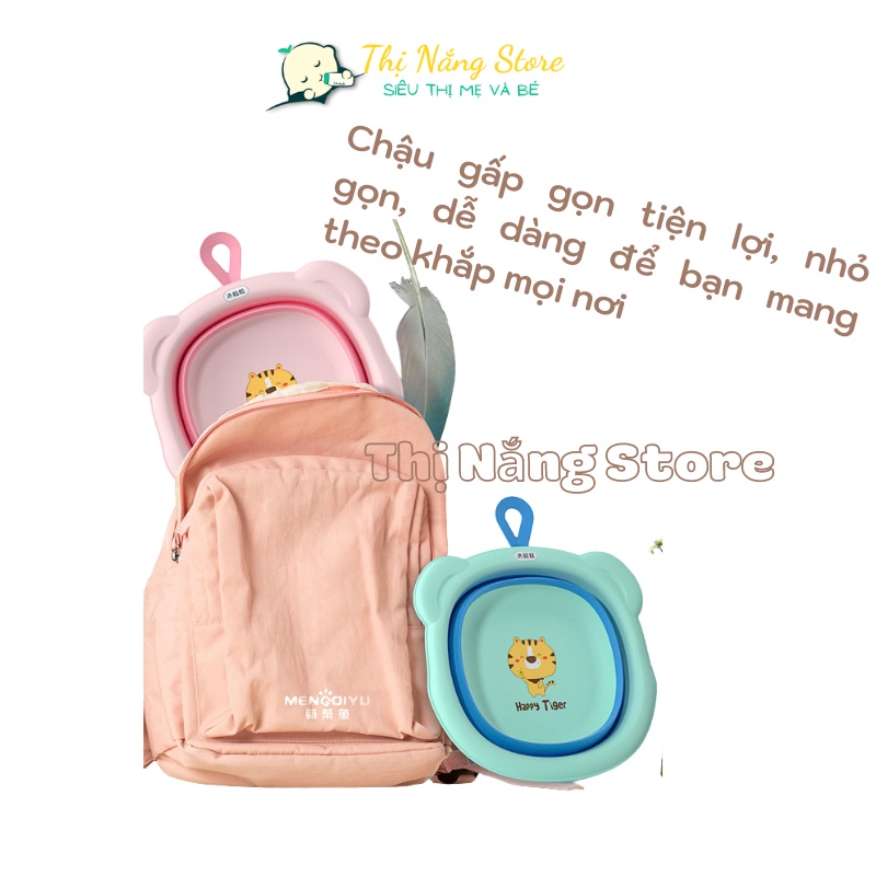 Chậu rửa mặt gấp gọn silicon cho bé, Chậu gấp gọn hình hổ cho bé đồ sơ sinh cao cấp siêu tiện lợi Thị Nắng Store