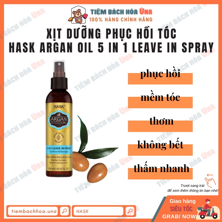 Xịt dưỡng phục hồi tóc HASK Argan Oil 5 in 1 Leave in Spray dung tích 175ml