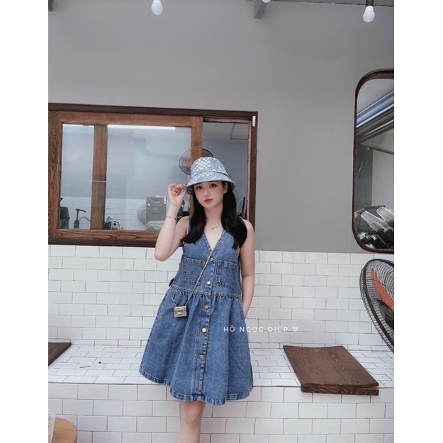 VN813 - VÁY JEANS NỮ SUÔNG SÁT NÁCH 2 TÚI