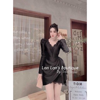 Đầm xoè phối ren tay dài phồng
