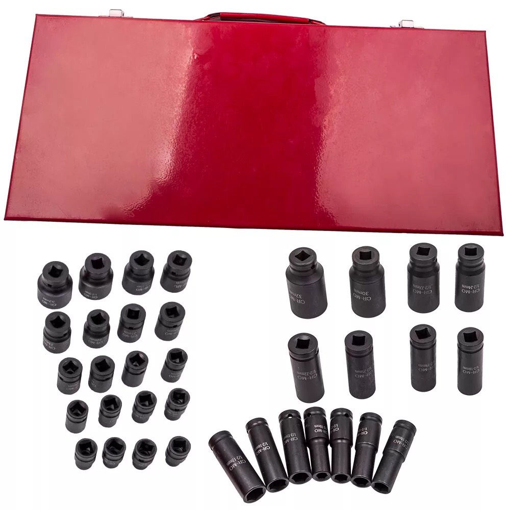 Bộ khẩu vặn ốc, bộ tuýp mở bulong 1/2 inch đen thép chrome vanadium 35 chi tiết, Kako
