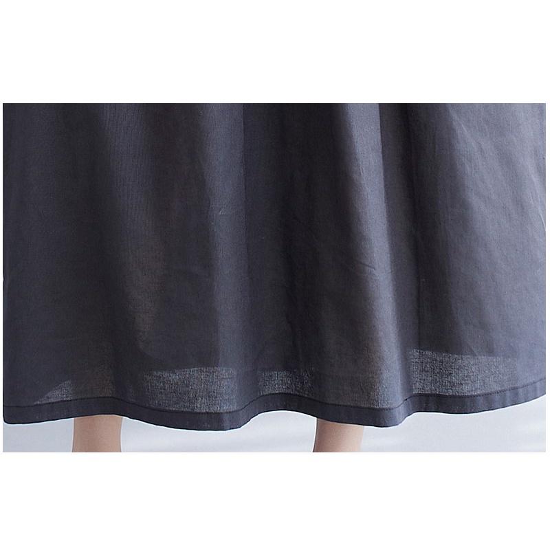 Đầm suông linen cổ sơ mi, Đầm maxi ngắn tay chất liệu linen mềm mát, thời trang phong cách trẻ D158