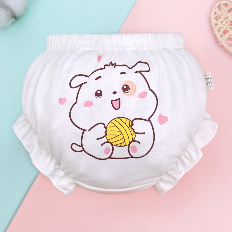 Quần lót LUCKY BIG CAT bông đính nơ màu trắng cho bé gái 0-3 tuổi