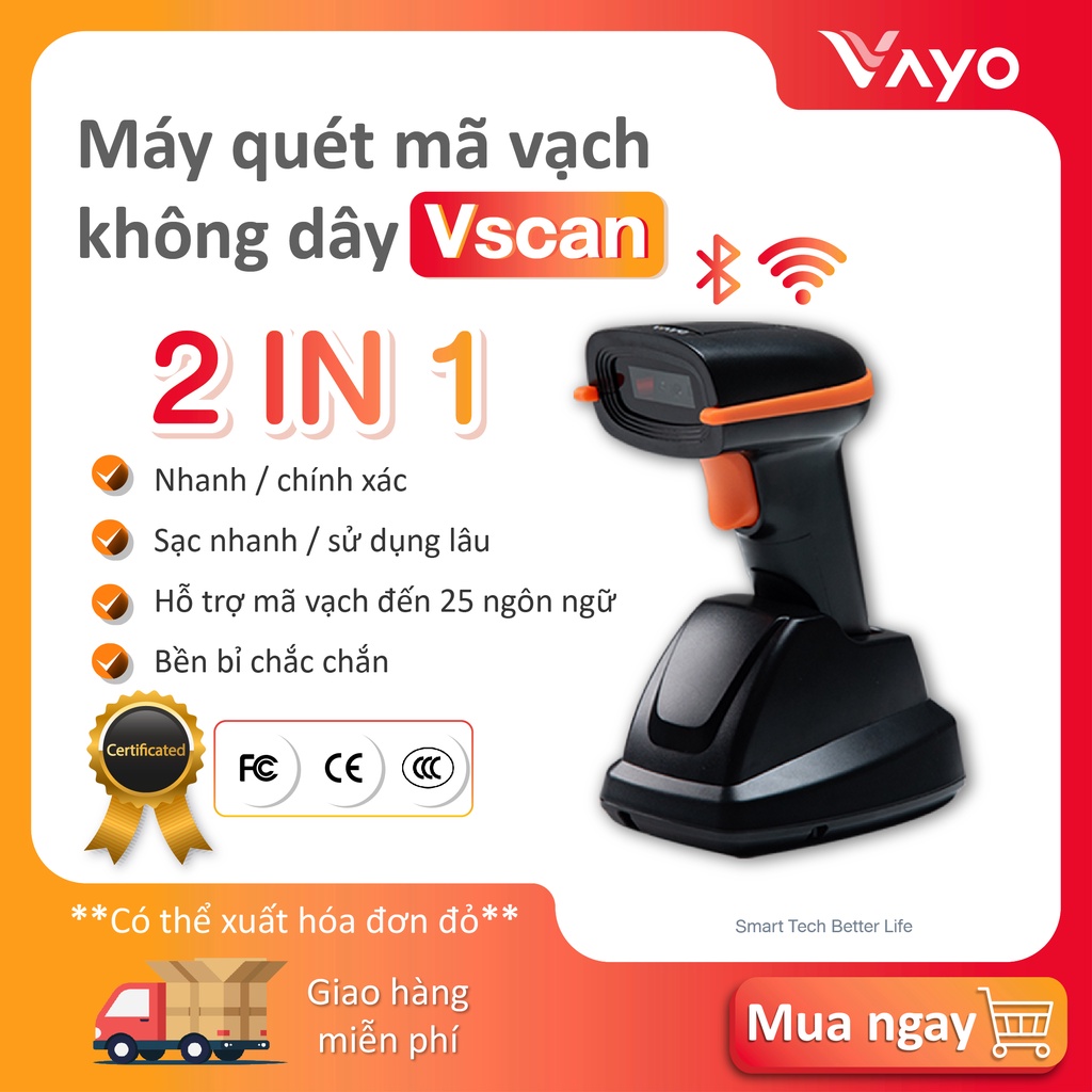 Máy scan barcode, máy đọc mã vạch, Máy quét mã vạch không dây Vscan thương hiệu Vayo