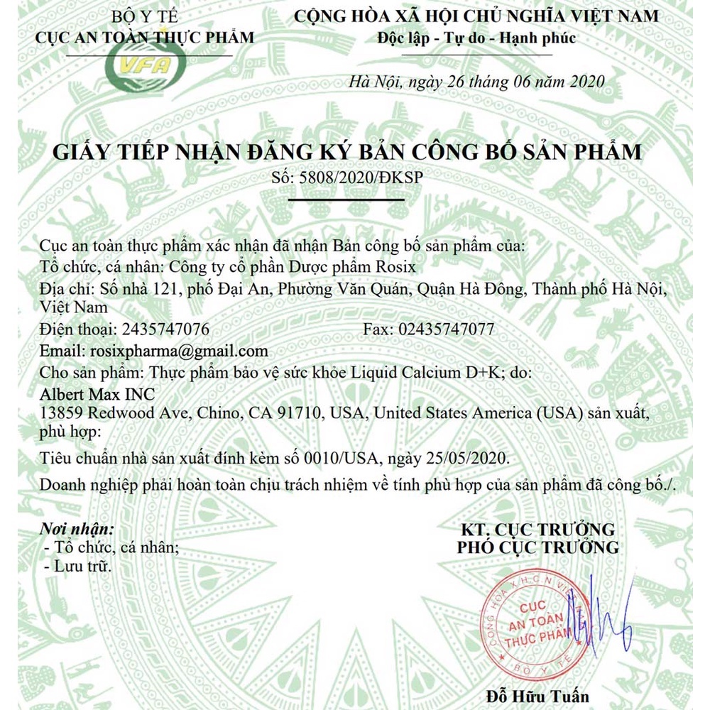 Viên uống bổ sung canxi giúp xương chắc khỏe, giúp xương chắc khoẻ cho bà bầu Liquid Calcium Plus Vitamin D