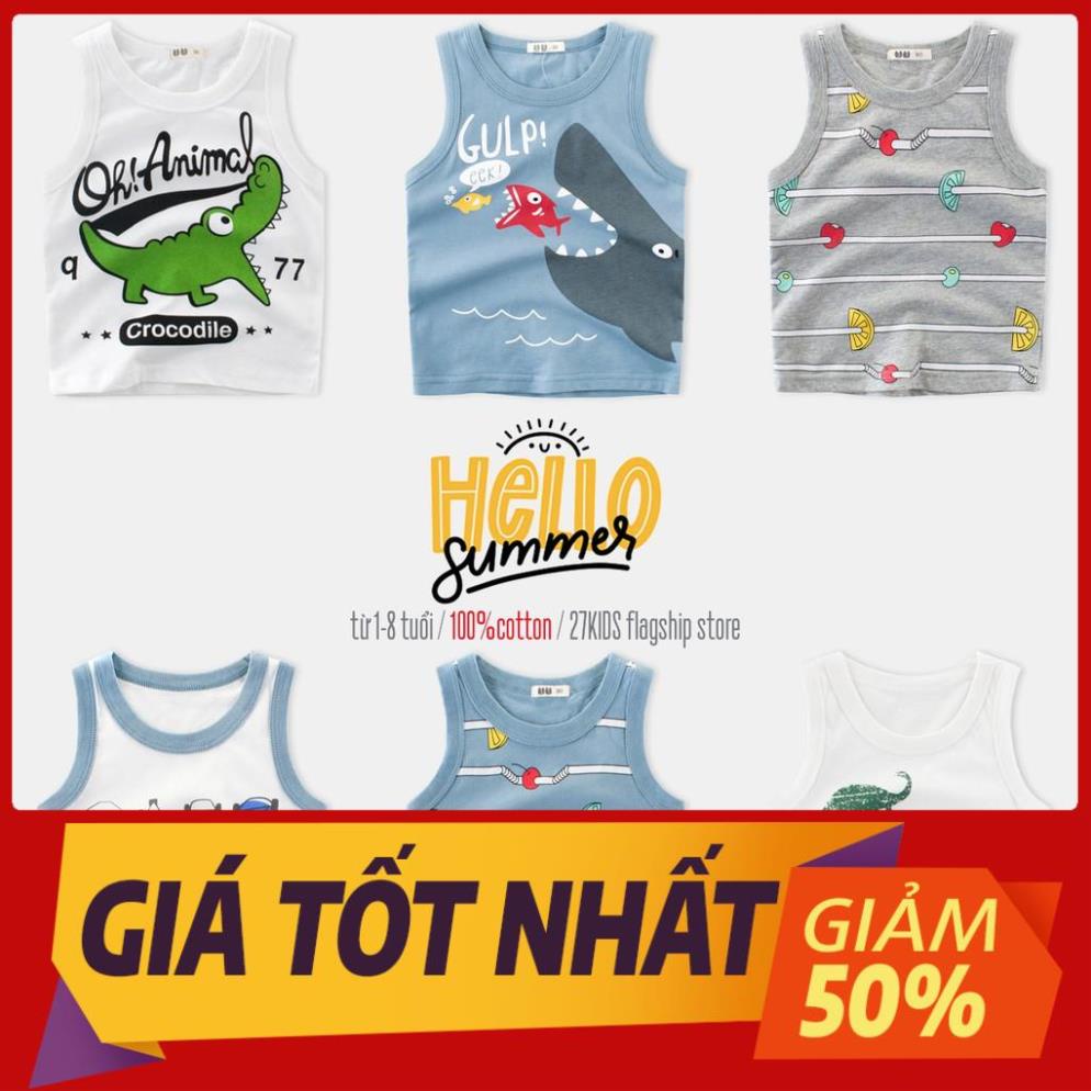 Áo ba lỗ bé trai 27KIDS áo sát nách cho bé in hình ngộ nghĩnh chất cotton hàng xuất Âu Mỹ