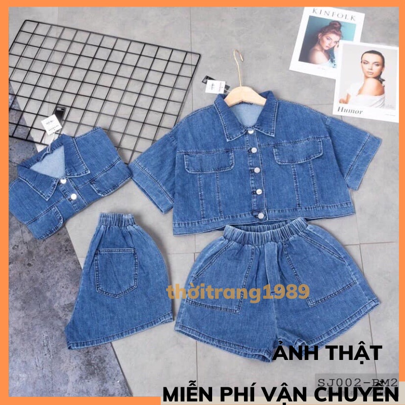 SET ÁO CROPTOP QUẦN SOOC HOT HIT THOITRANG1989 áo jean form rông