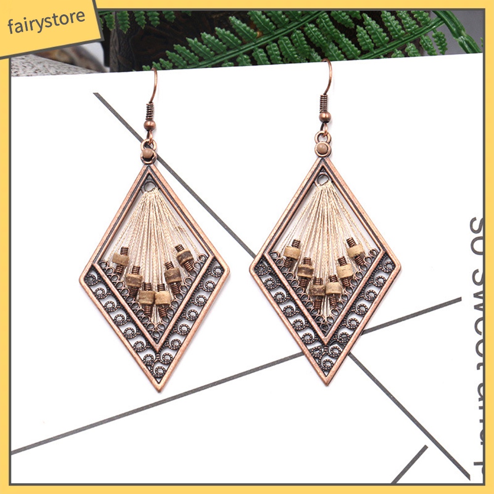 Hoa tai dáng dài bằng kim loại hình thoi phong cách Bohemian