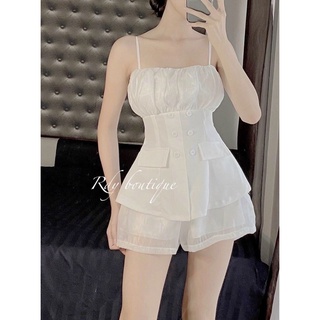 Sét bộ đùi sang chảnh áo 2 dây  vải tơ Hàn Quốc phối kaki thiết kế kiểu corset quyến rũ phong cách ulzzang