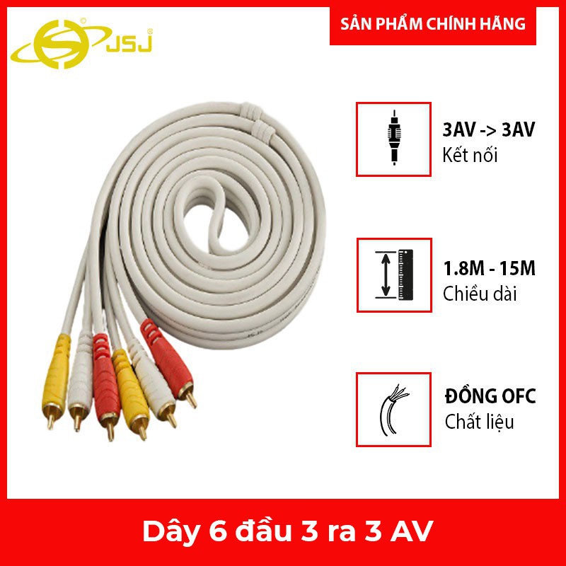 Dây tín hiệu 6 đầu AV 3 ra 3 chính hãng JSJ đủ kích thước