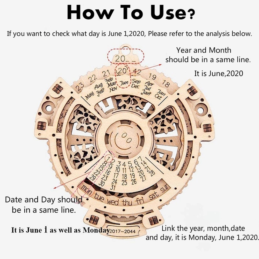 Bộ đồ chơi lắp ráp hình lịch vạn niên 2017 đến 2044 3D độc đáo sáng tạo bằng gỗ dành cho trẻ em
