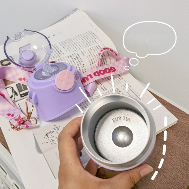 Bình nước giữ nhiệt bằng thép không gỉ 316 kèm ống hút họa tiết hoạt hình dễ thương cho bé 480ml