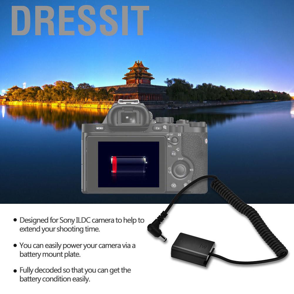 Dressit NP-FW50 Dummy Battery Coupler Adapter with DC Male Connector for Sony A7II A7R C