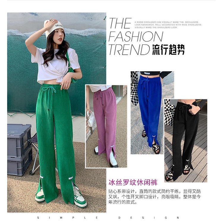 Quần ống rộng Xẻ Tà Thời Trang Hàn Quốc