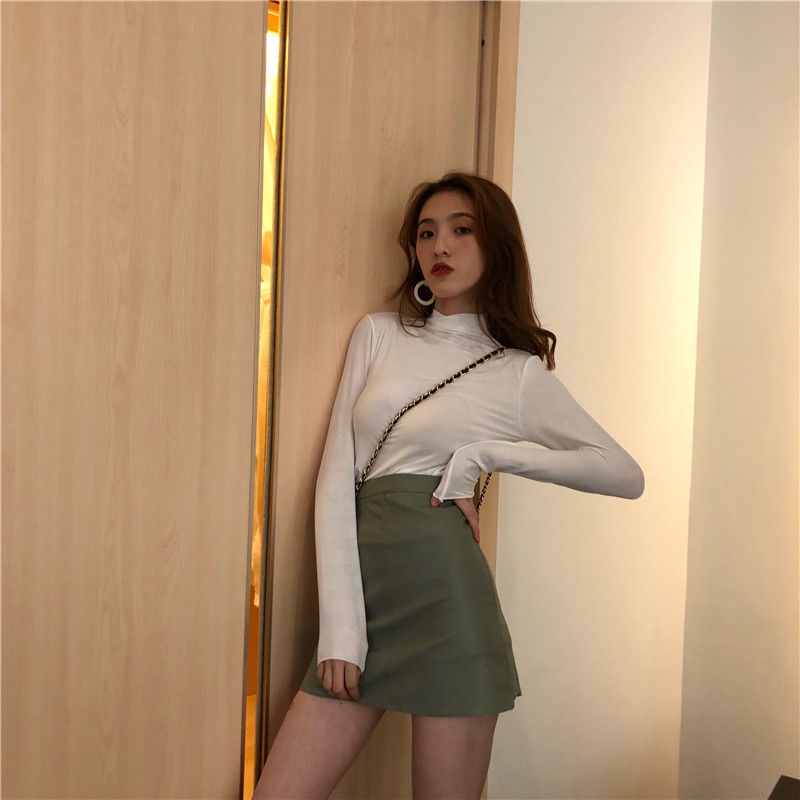 Áo Thun Cổ Lọ Màu Sắc Đơn Giản Thời Trang Cho Nữ