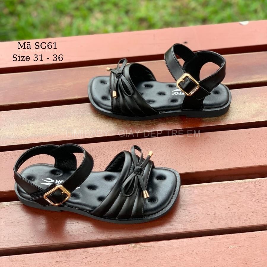 Sandal bé gái KENTO có quai hậu màu đen kiểu dán tiện dụng và phong cách cho bé gái đi học đi chơi SG61