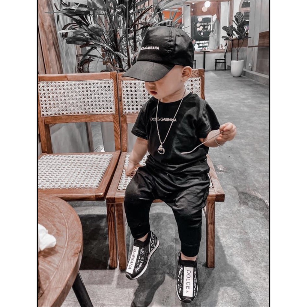 Áo thun tay lỡ bé trai bé gái nam nữ unisex, áo phông gia đình Dol & Gab 100% cotton đen/trắng - Samyy_vn