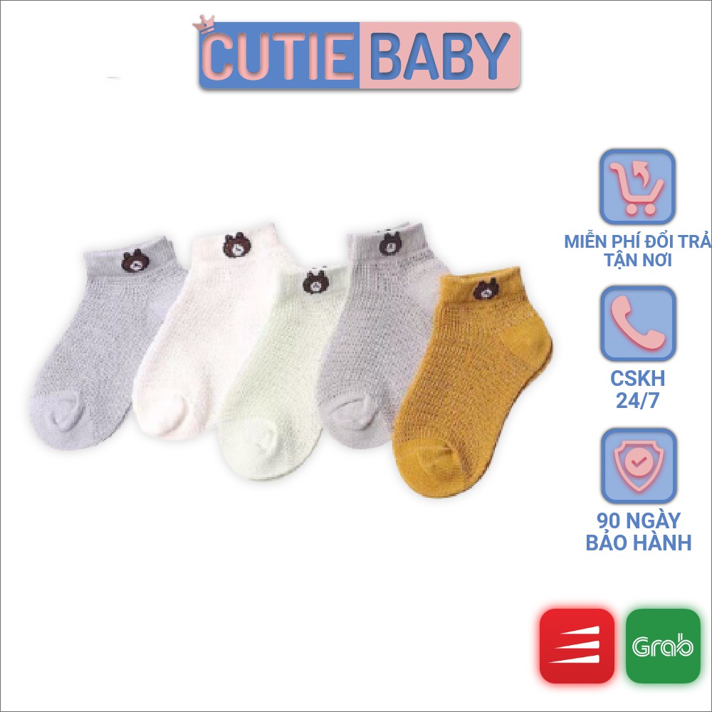 Set 5 tất vớ chân cho bé sơ sinh, bé trai, bé gái - Tất lưới cho bé từ 3 tháng đến 3 tuổi - Tất em bé thuê hình gấu